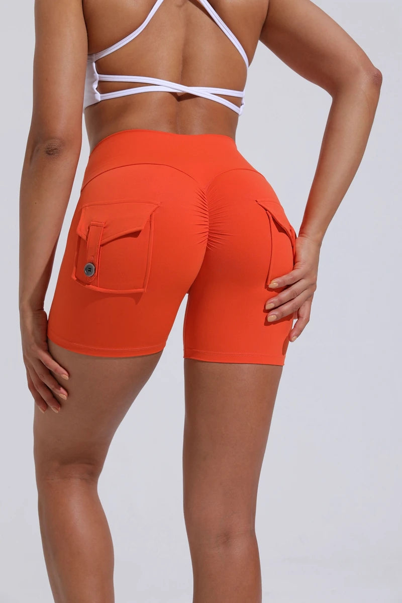 Yoga Shorts for with Pocket Scrunched Butt Gym Leggings High Waist Push Up Tights Fitness Shorts.