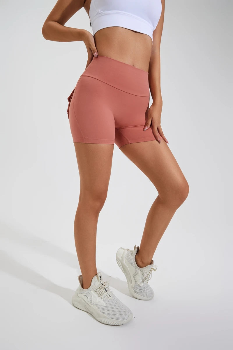 Yoga Shorts for with Pocket Scrunched Butt Gym Leggings High Waist Push Up Tights Fitness Shorts.