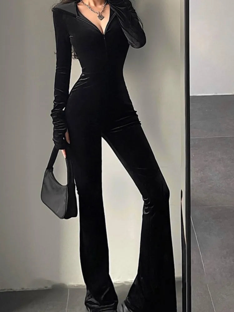 Bodycon Black Velvet Jumpsuit